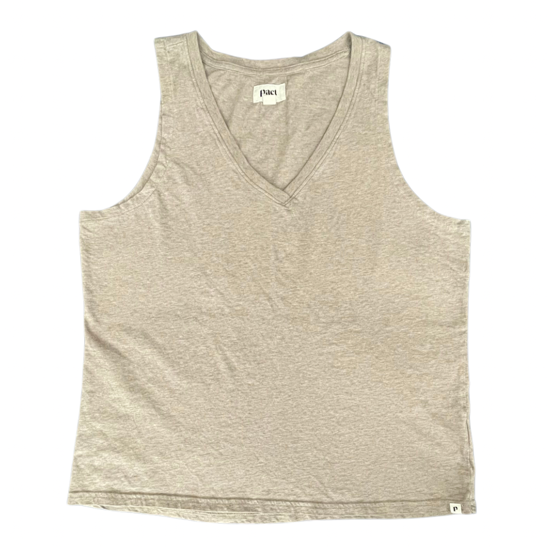 Pact Oat Heather Organic Cotton, Fair Trade, V-neck Tank Top, Size Large