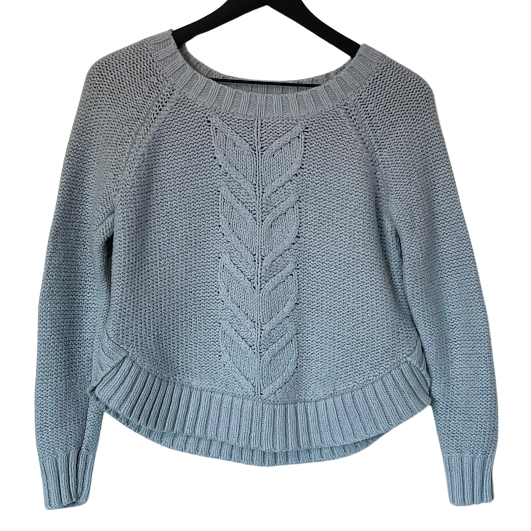 Aerie Light Blue Chunky Cable Knit Sweater, Curved Hem, Petite Small or Cropped