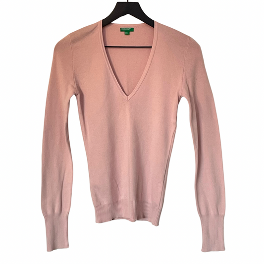 United Colors of Benetton Light Pink V-Neck Long-Sleeved Sweater, Size Large