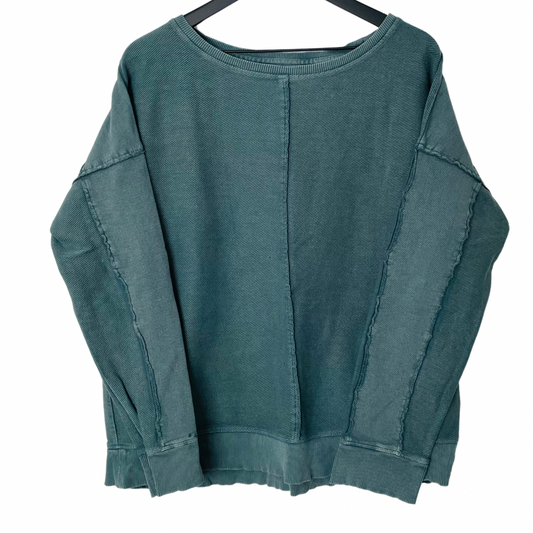 New Directions Faded Teal Raw Seam Pullover Sweatshirt, Boyfriend Fit, Size XL