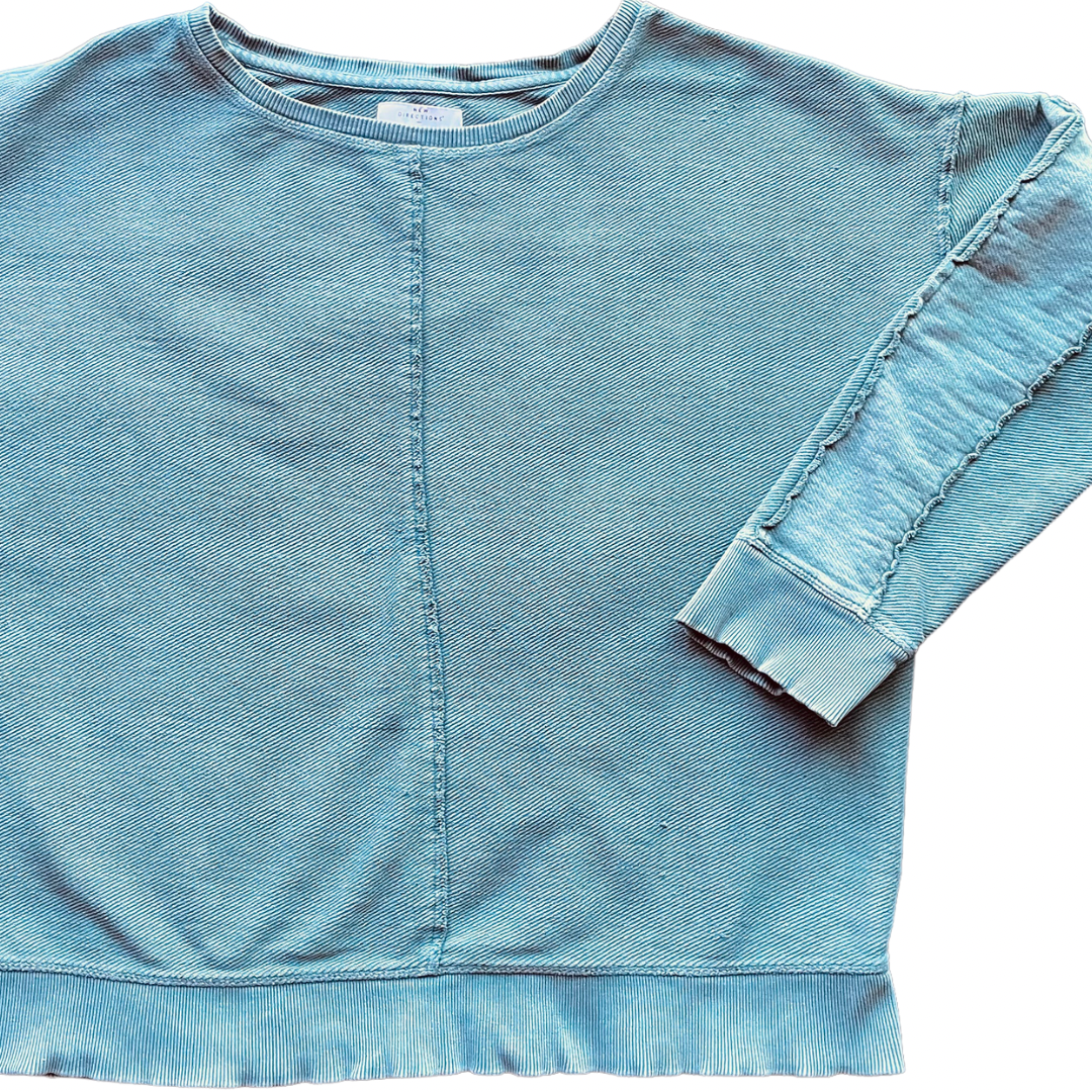 New Directions Faded Teal Raw Seam Pullover Sweatshirt, Boyfriend Fit, Size XL