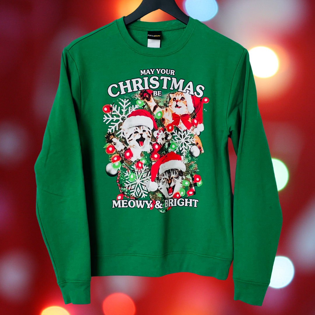 $5 CHRISTMAS COLLECTION: Meowy & Bright Christmas Sweatshirt, Size Medium