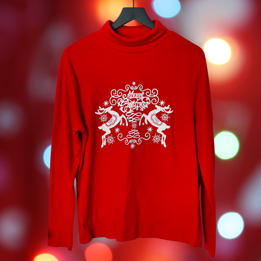 $5 CHRISTMAS COLLECTION: Merry Christmas Deer Turtleneck Long-Sleeve, Size XL