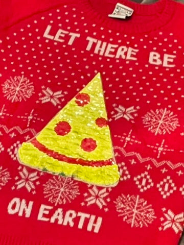 $5 CHRISTMAS COLLECTION: Let There Be Tree/Pizza on Earth Sweater, Size Small