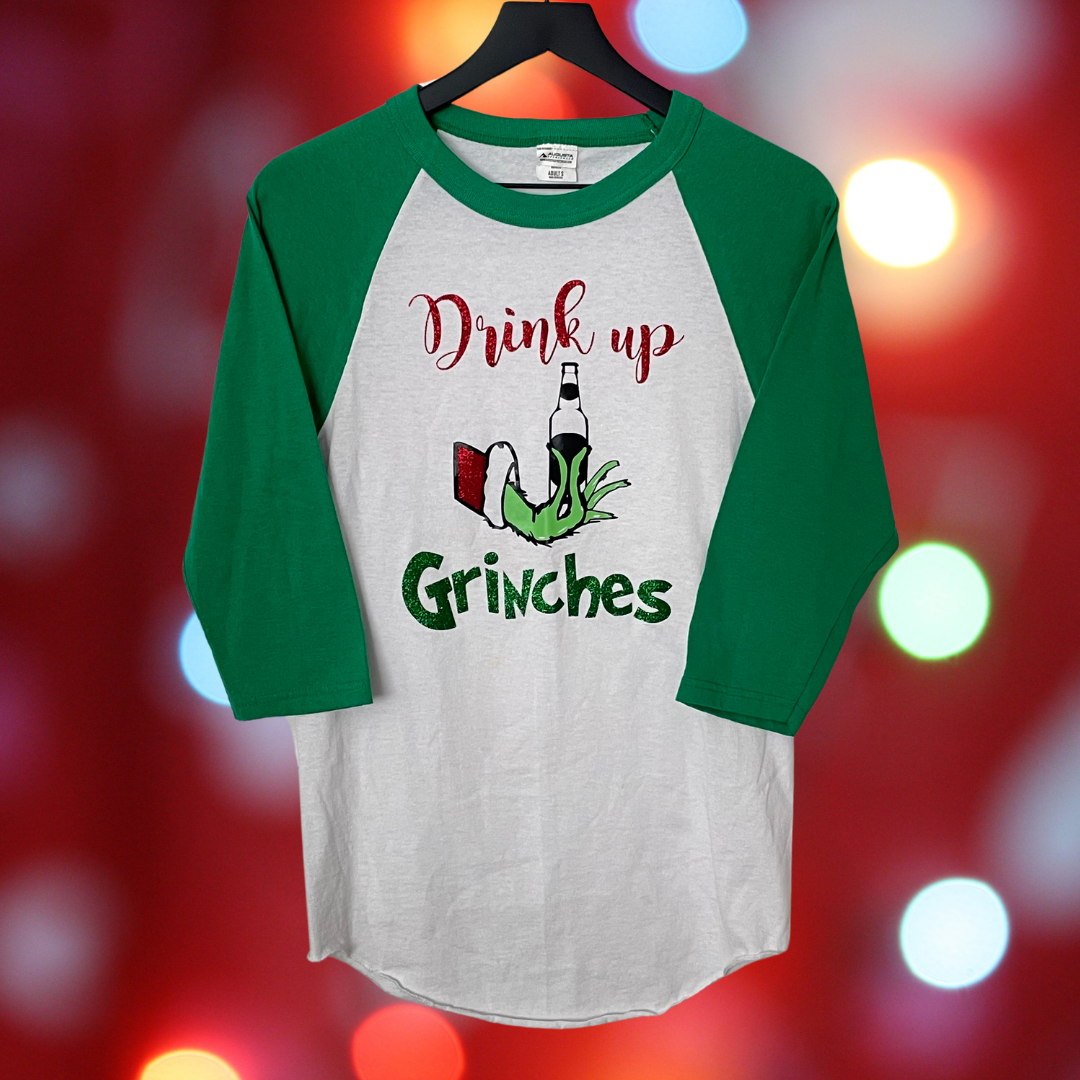 $5 CHRISTMAS COLLECTION: Drink Up, Grinches! 3/4 Sleeve Shirt, Size Small